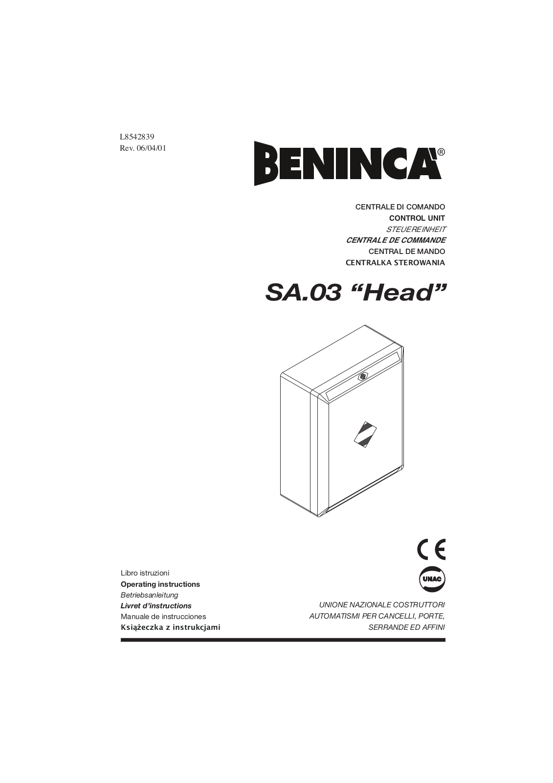 Beninca SA03 Head User Manual