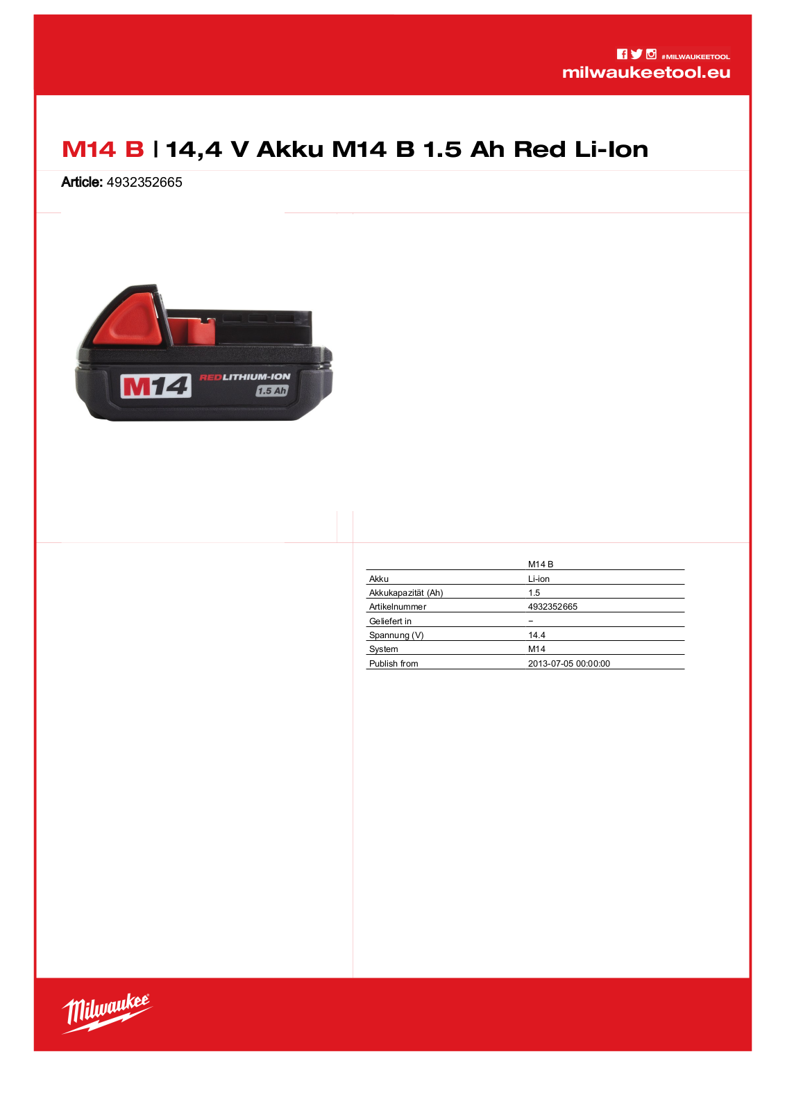 Milwaukee M14 B User Manual