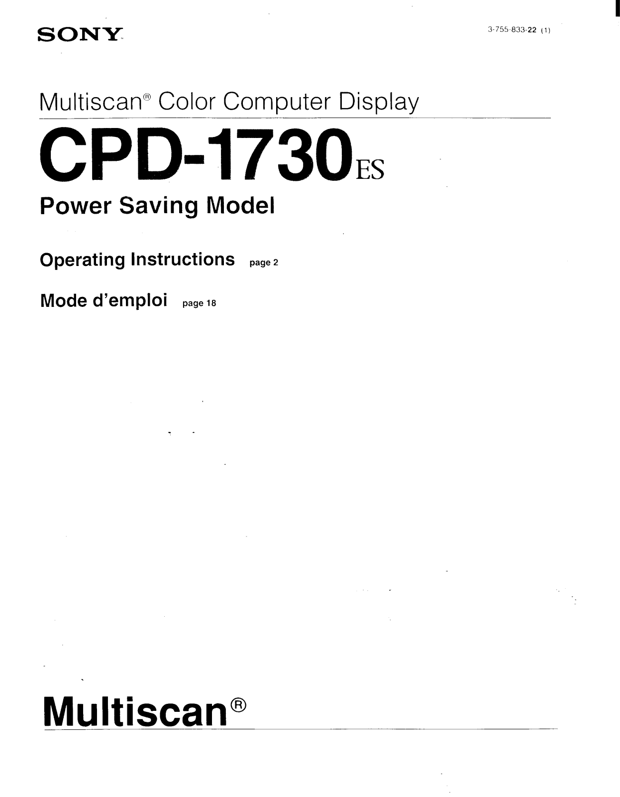 Sony CPD-1730ES Operating Manual