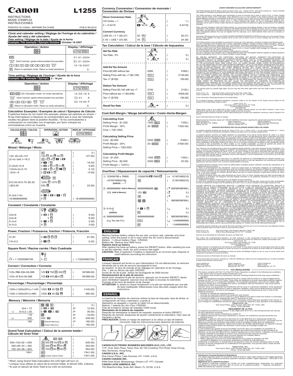 Canon L1255 Instruction Manual