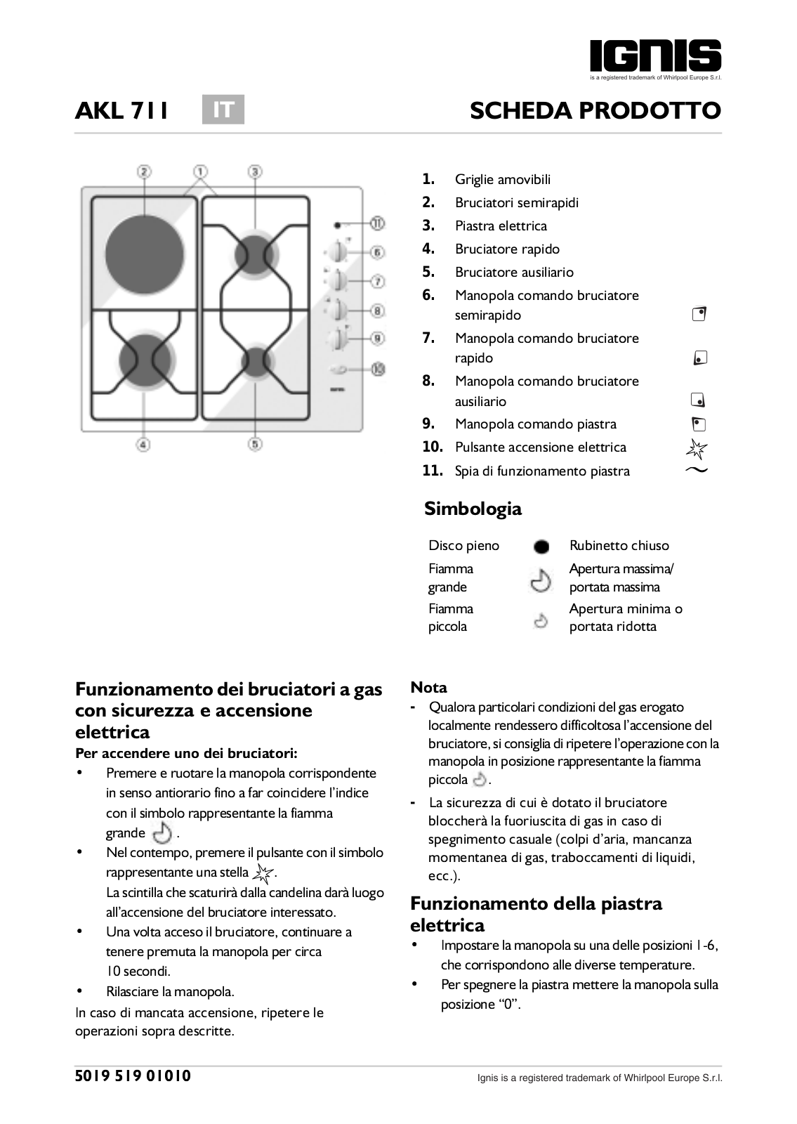 Whirlpool AKL 711/IX INSTRUCTION FOR USE