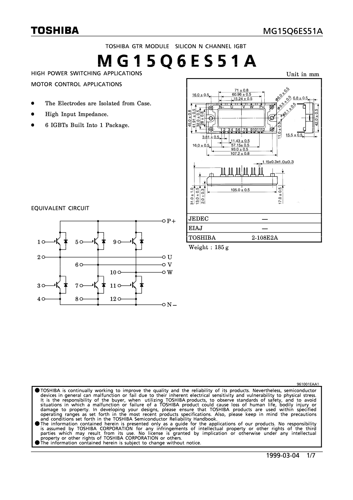 Toshiba MG15Q6ES51A Datasheet