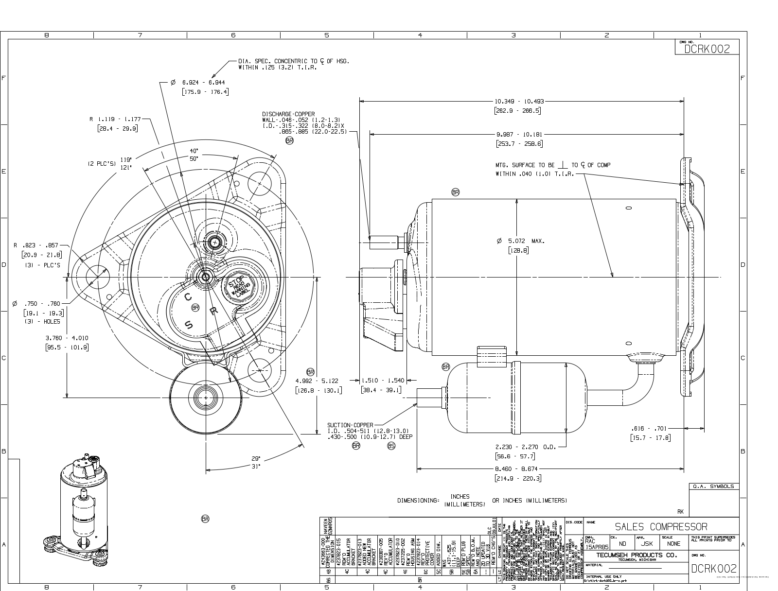 Tecumseh RKA5510CXA, RKA5510EXA, RKA5510EXC, RKA5510EXD, RKA5510EXV Drawing Data