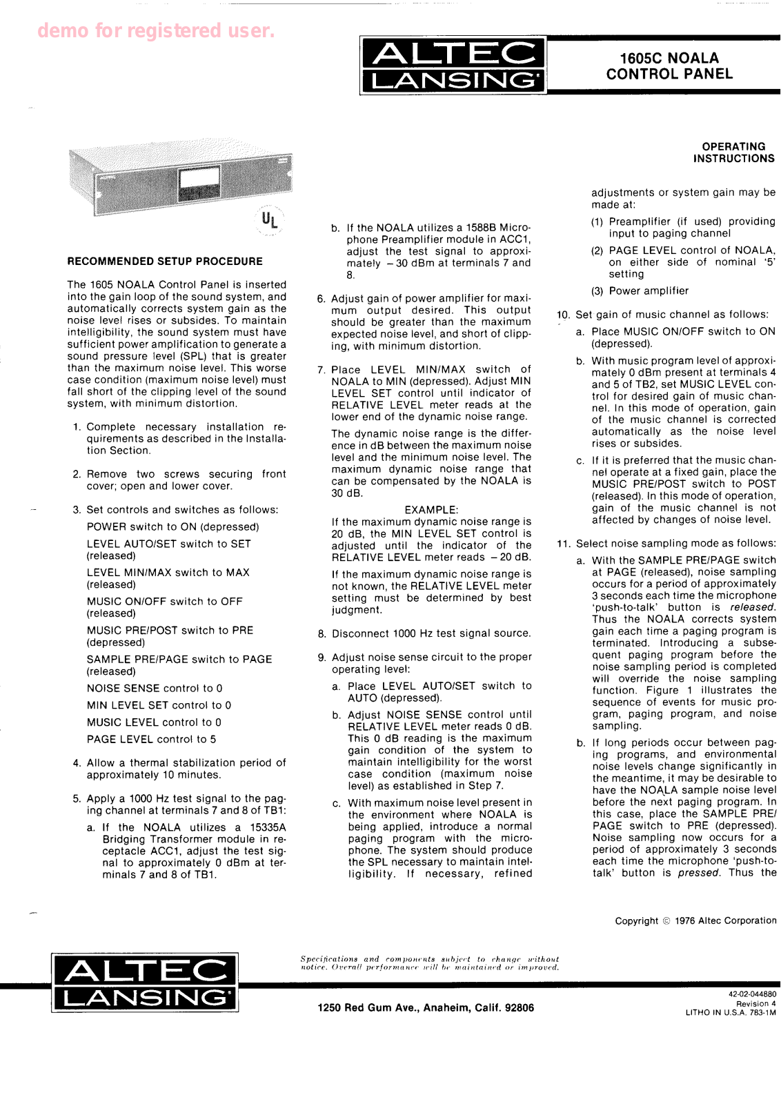 Altec Lansing 1605C User Manual