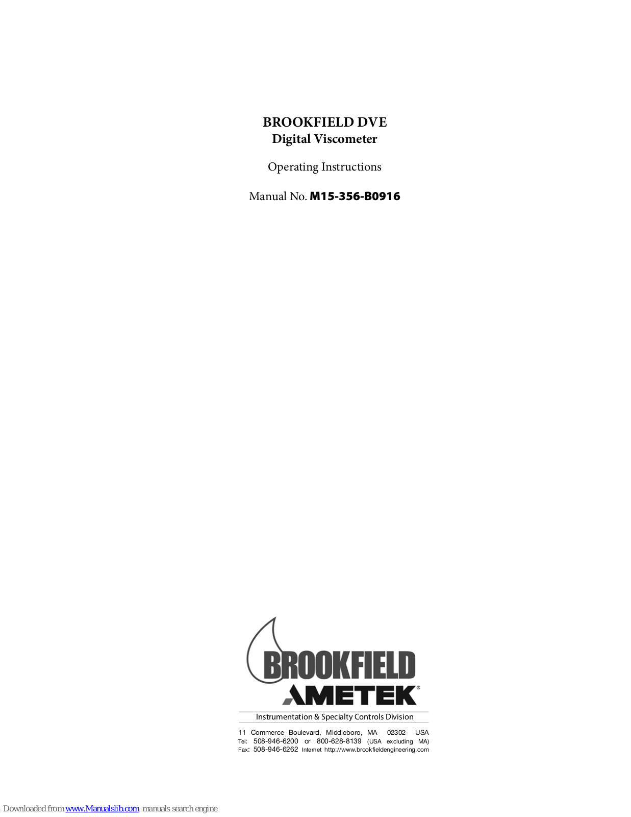 Brookfield DVE Operating Instructions Manual - ManualMachine.com