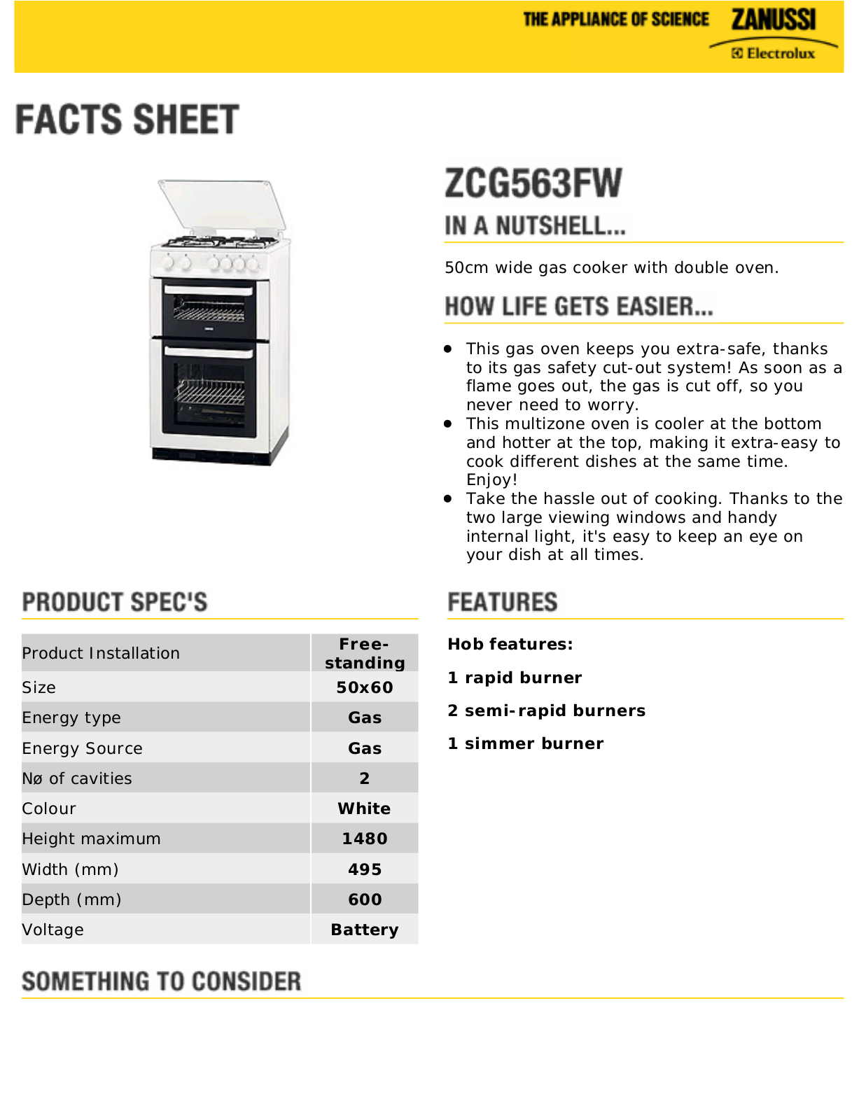 Zanussi ZCG563FW Datasheet