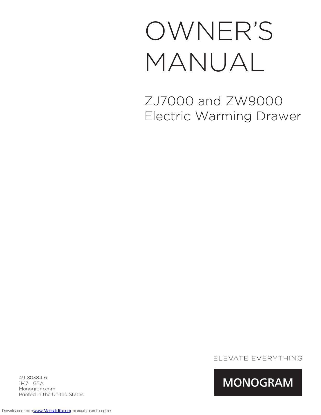 Monogram ZJ7000, ZW9000 Owner's Manual