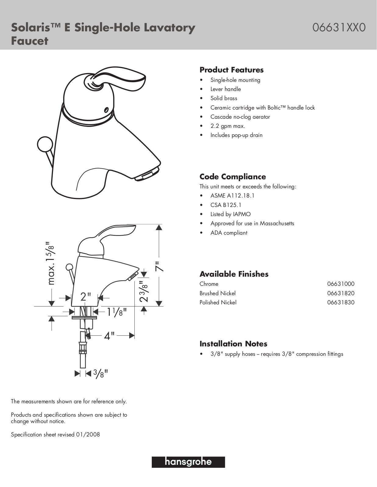 Hans Grohe 06631XX0 User Manual