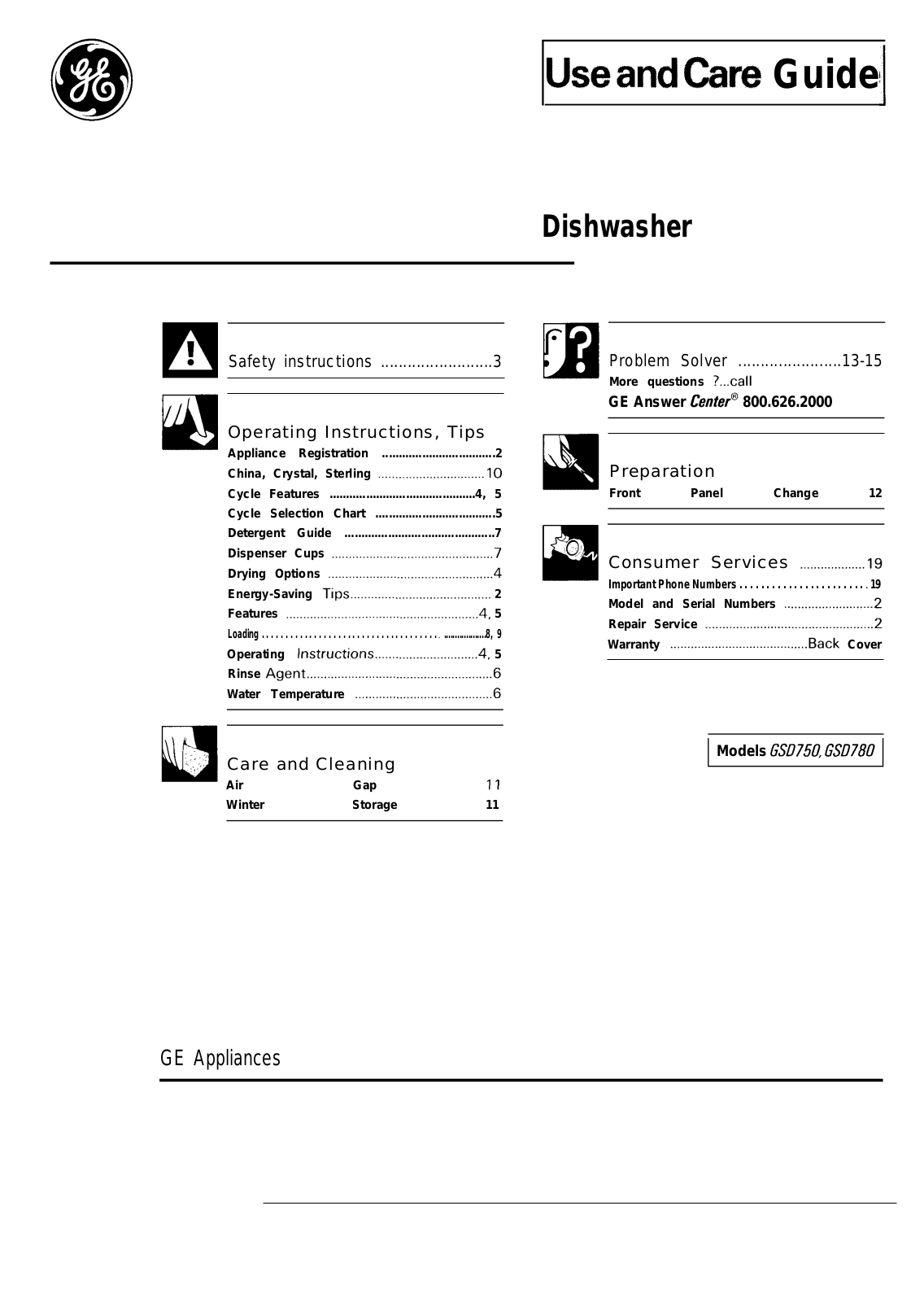 GE GSD750, GSD780 Use and Care Manual