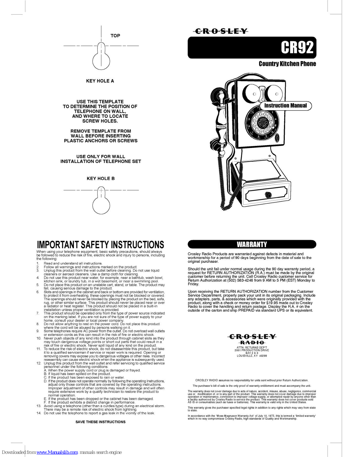 Crosley CR92 Instruction Manual