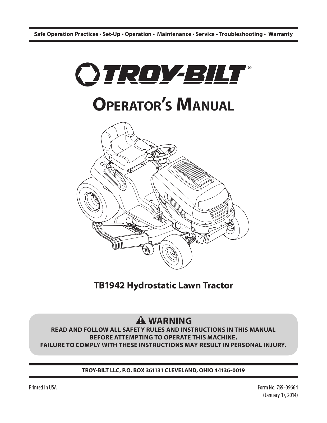 Troy-Bilt TB1942 User Manual