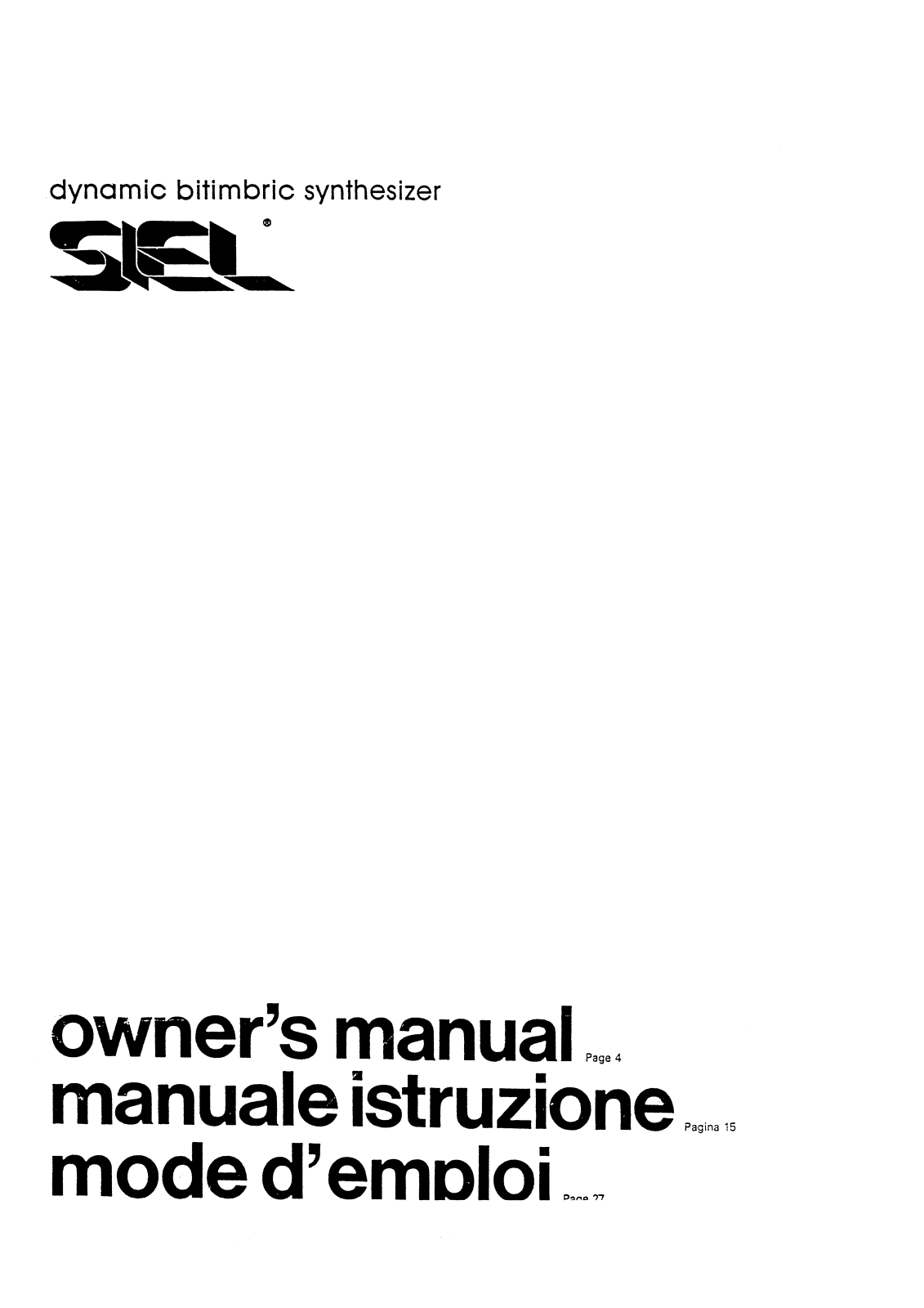 Societa Industrie Elettroniche (SIEL) DK-80 Owner's Manual