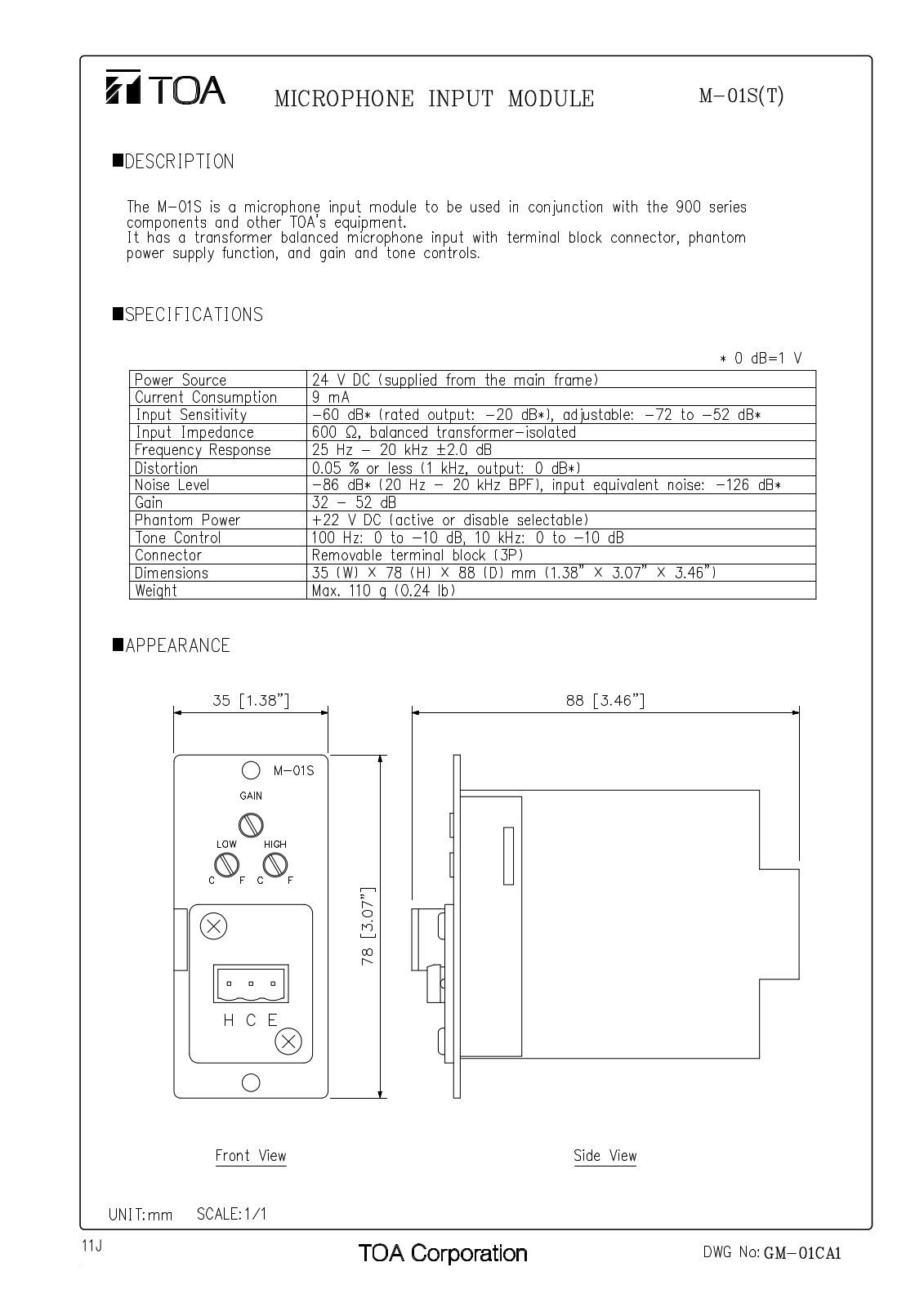 TOA M-01S T User Manual