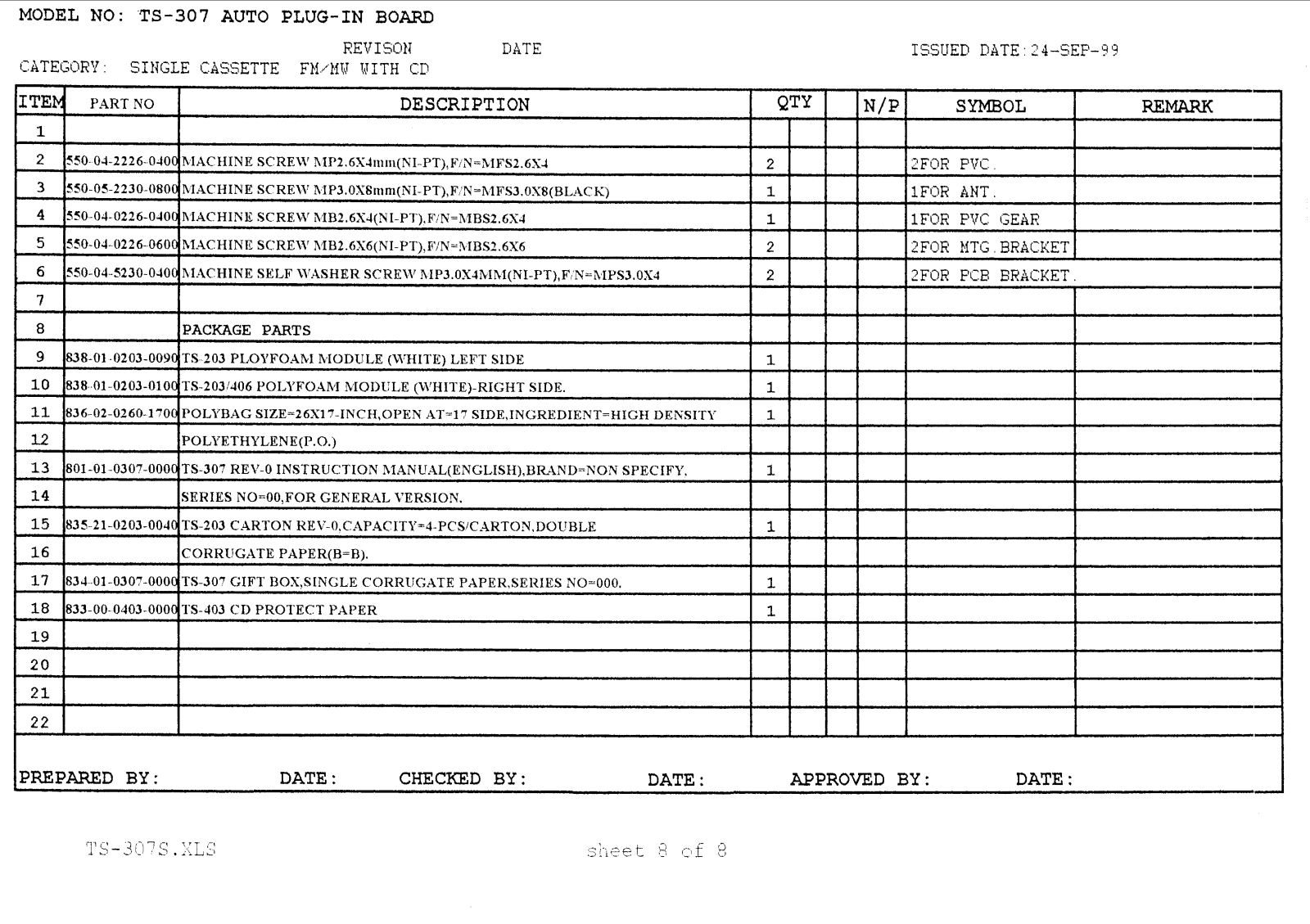 Vitek TS-307 Parts List 9