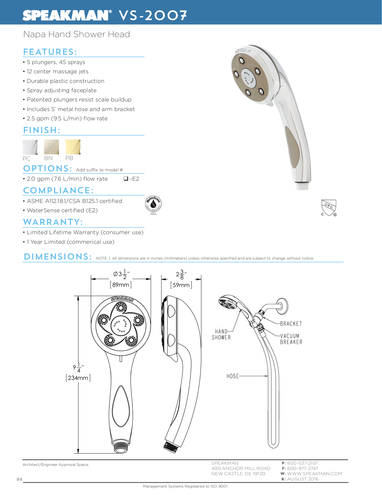 Speakman TCTA1178 Specifications - ManualMachine.com
