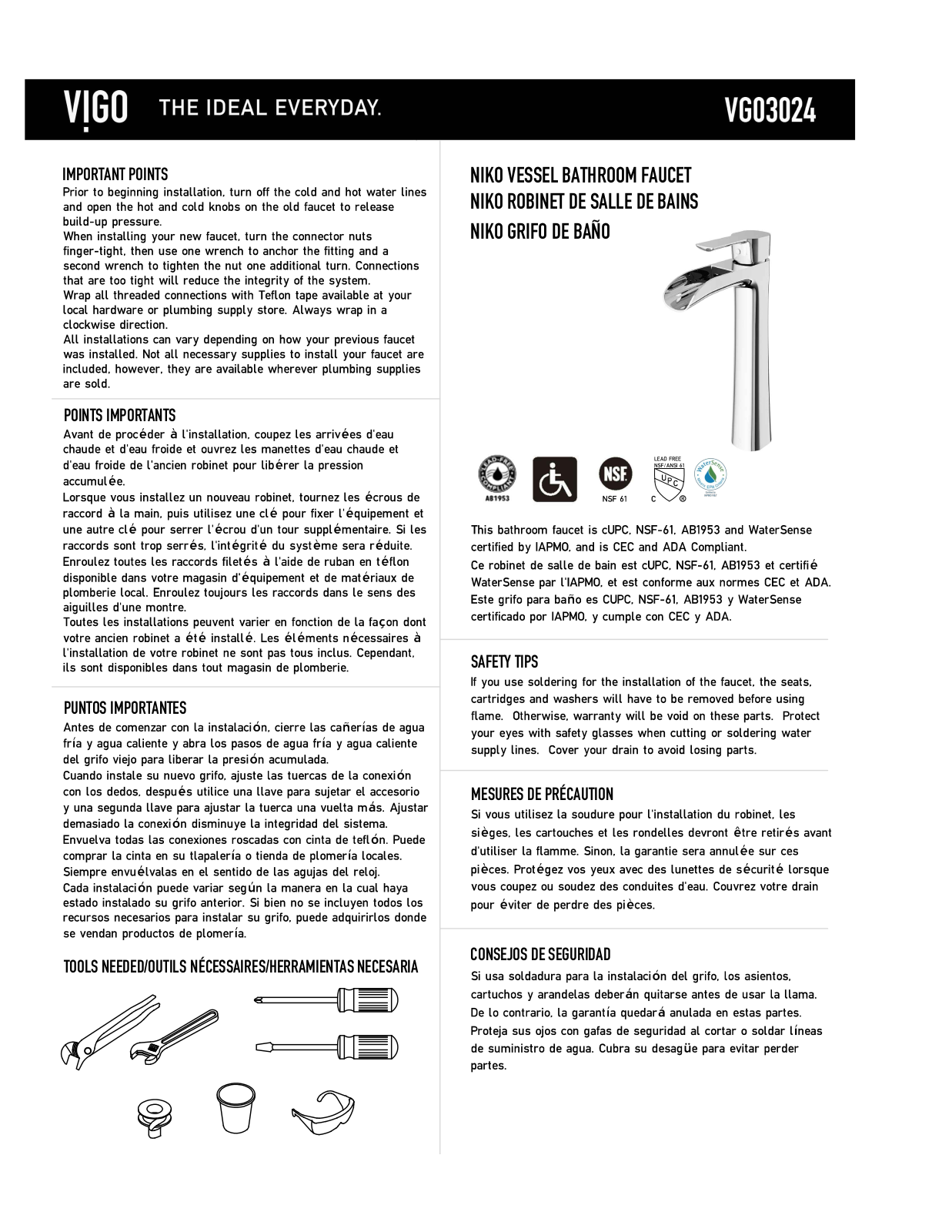 VIGO VGU10753 Installation & Assembly - ManualMachine.com