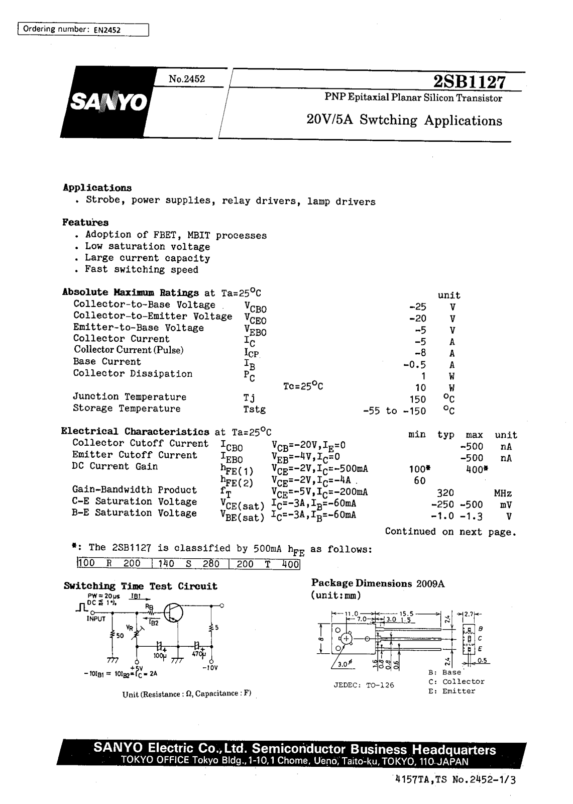 SANYO 2SB1127 Datasheet