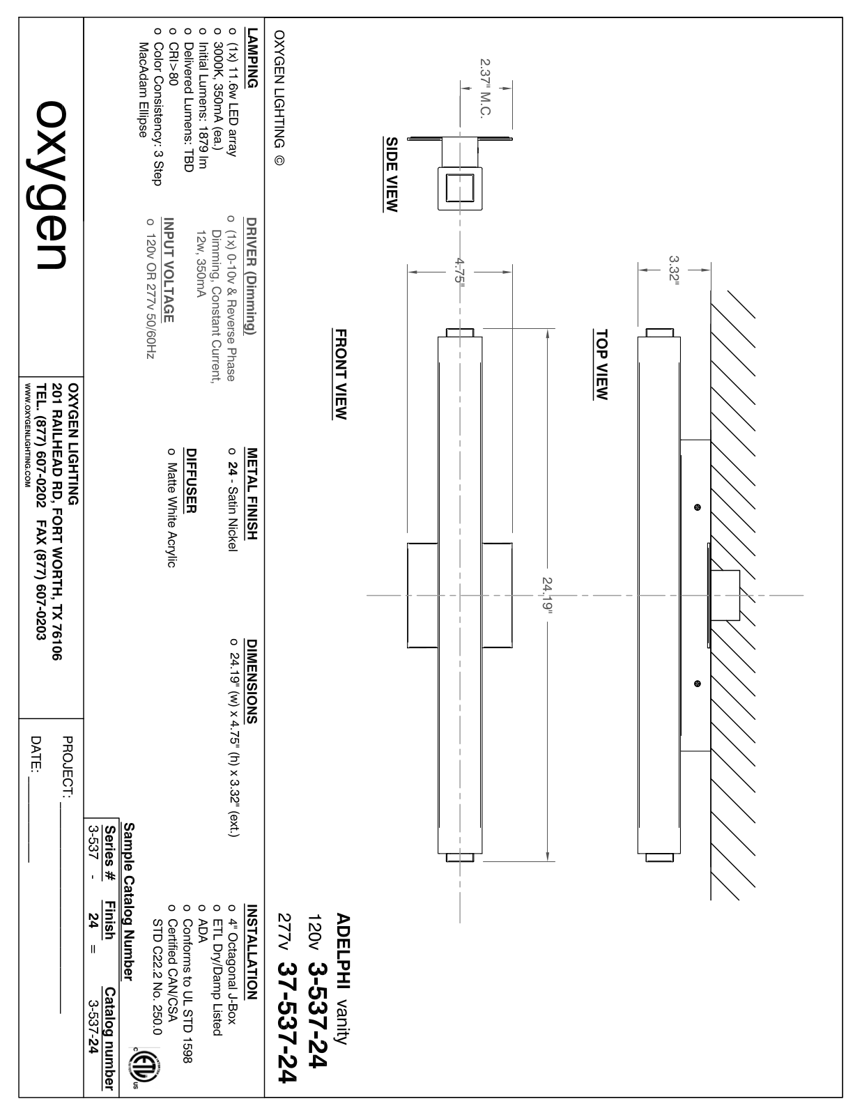 Oxygen Lighting OXGN1312 Specifications - ManualMachine.com