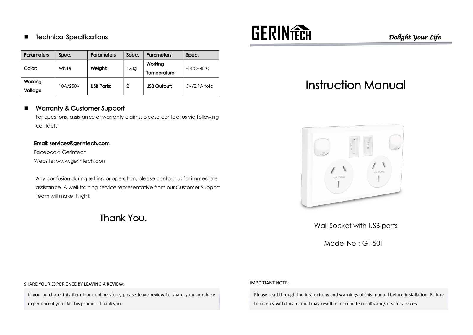 GERINTECH GT-501 Instruction Manual - ManualMachine.com