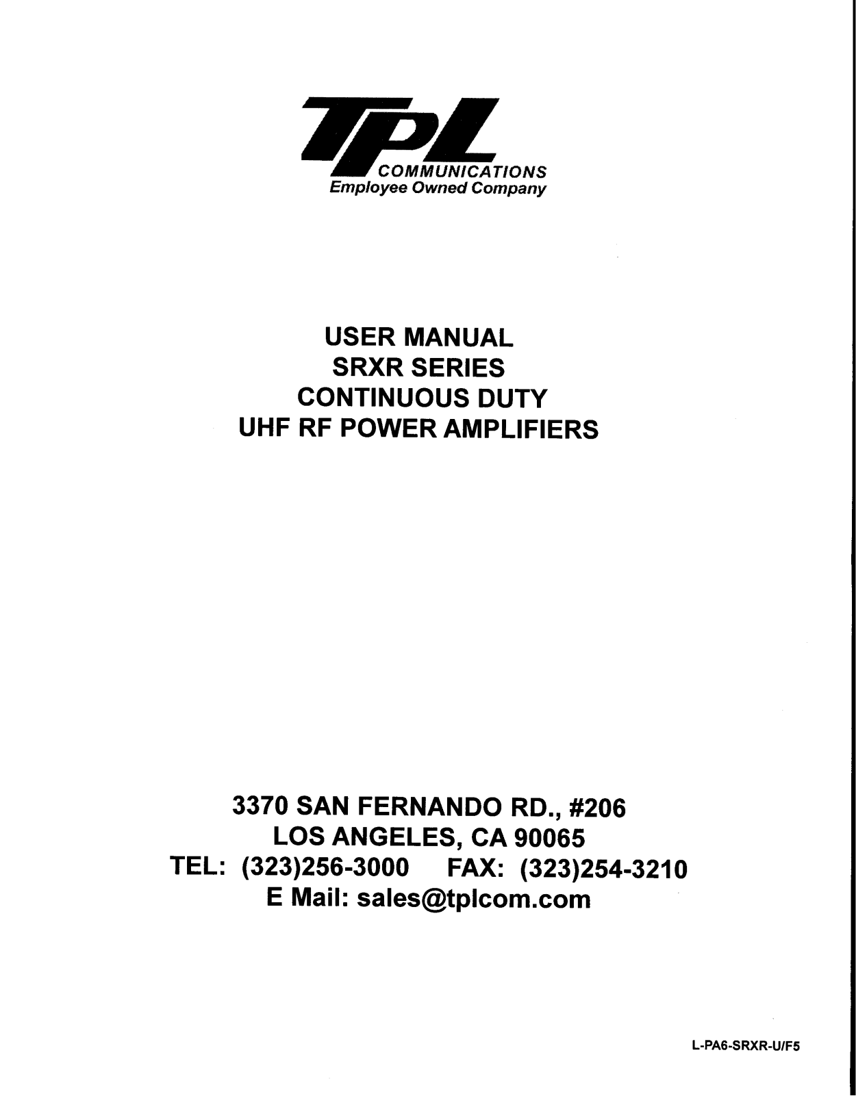 TPL Communications 6 1AE RXR User Manual