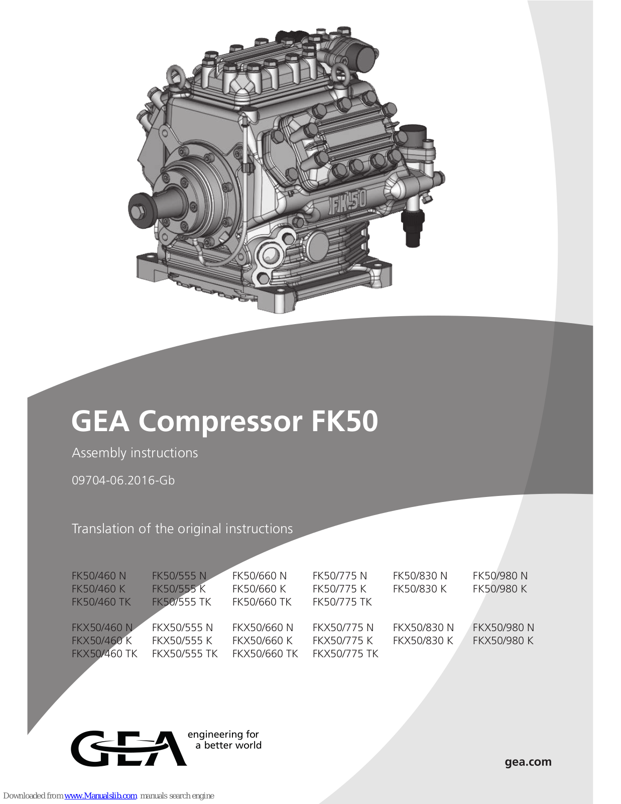 GEA FK50/660 N, FK50/555 N, FK50/775 N, FK50/830 N, FK50/980 N Assembly Instructions Manual