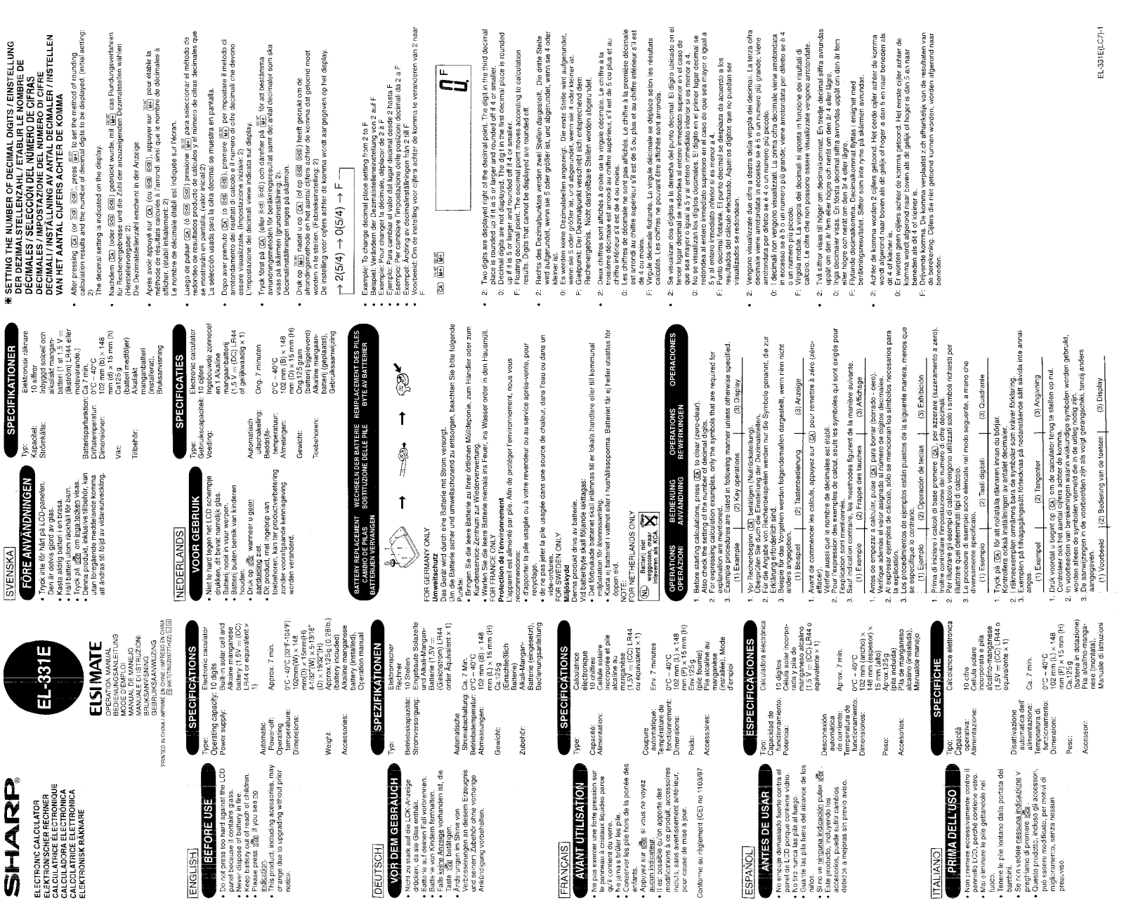 Sharp EL-331E User Manual