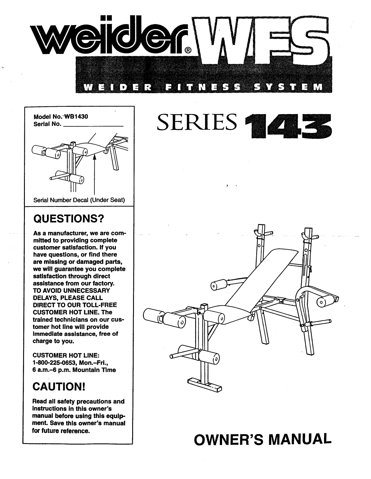 Weider WFS 143 Owner's Manual