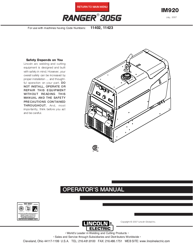 Lincoln Electric 305G User Manual