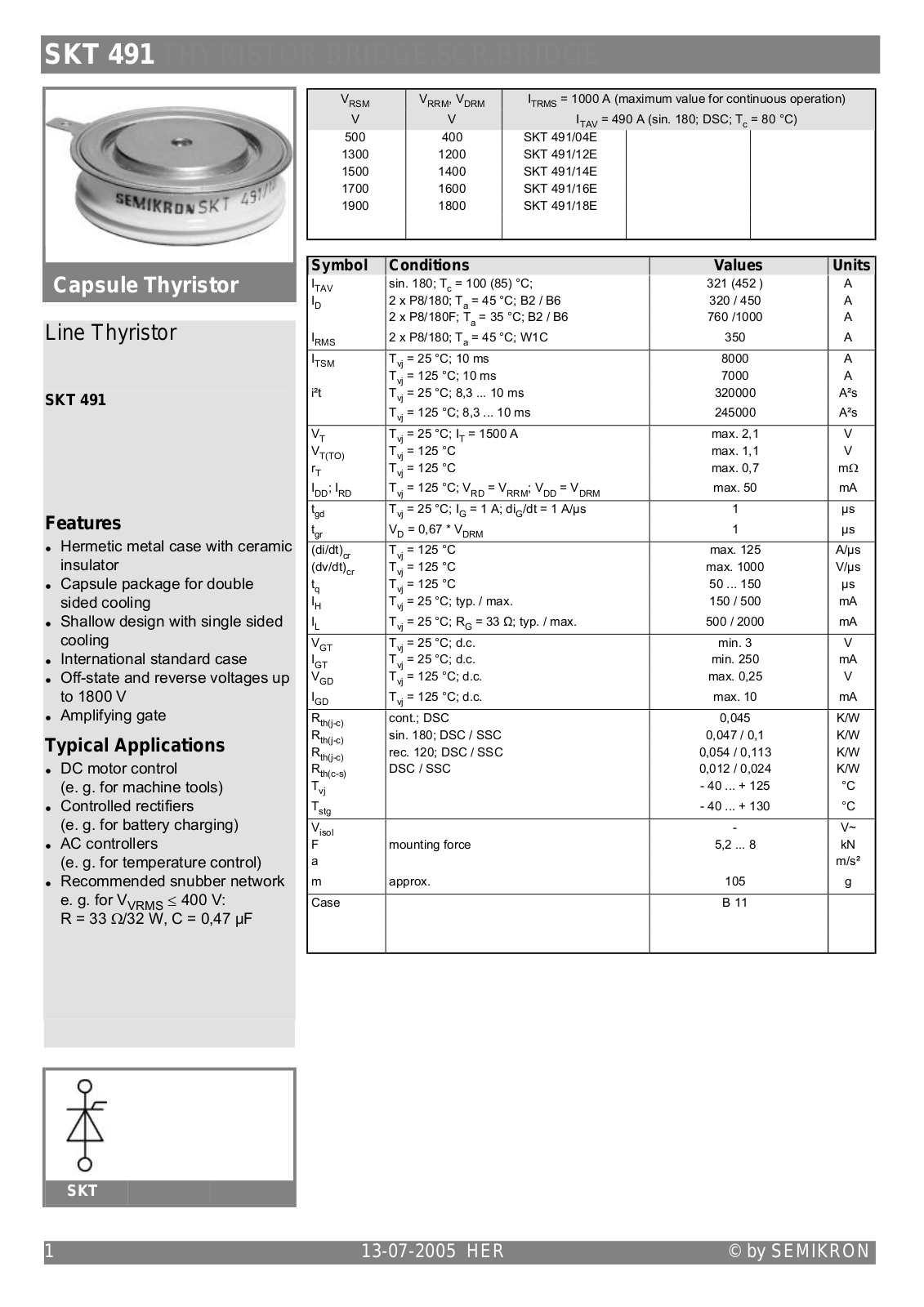 Semikron SKT491 Data Sheet