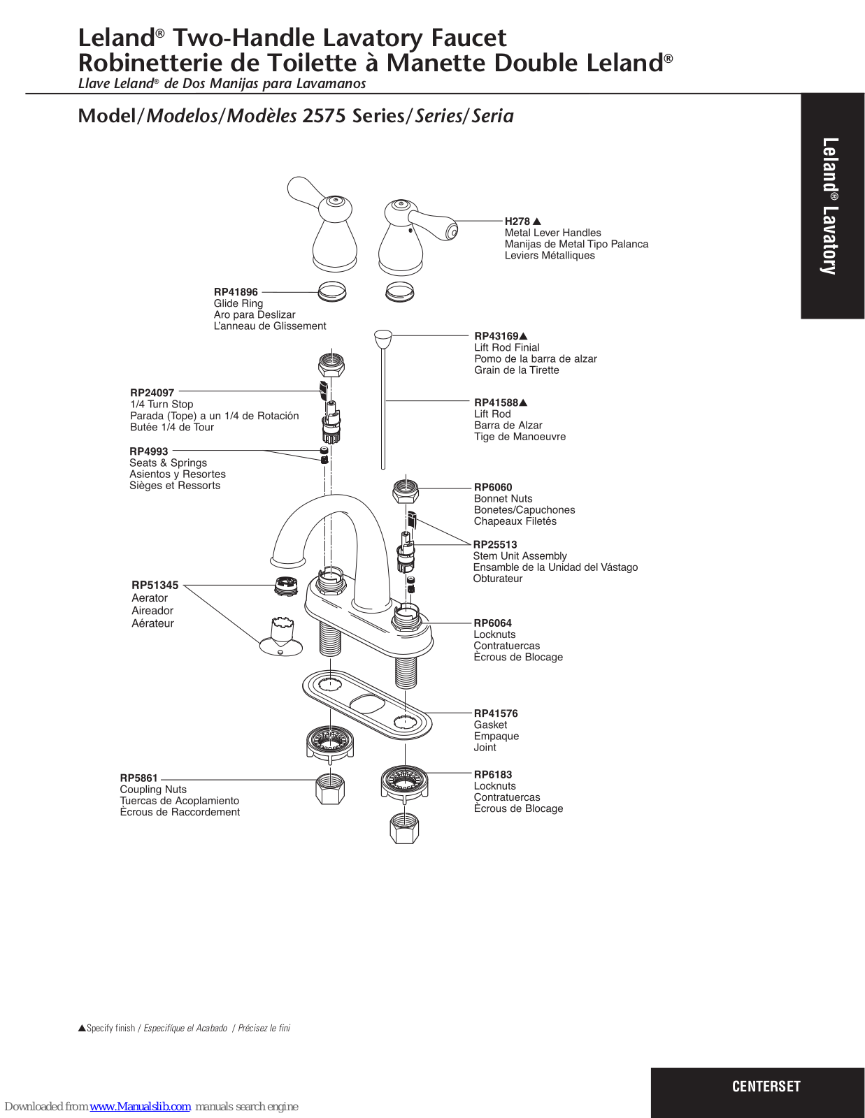 Delta Leland 2575 Series Parts List