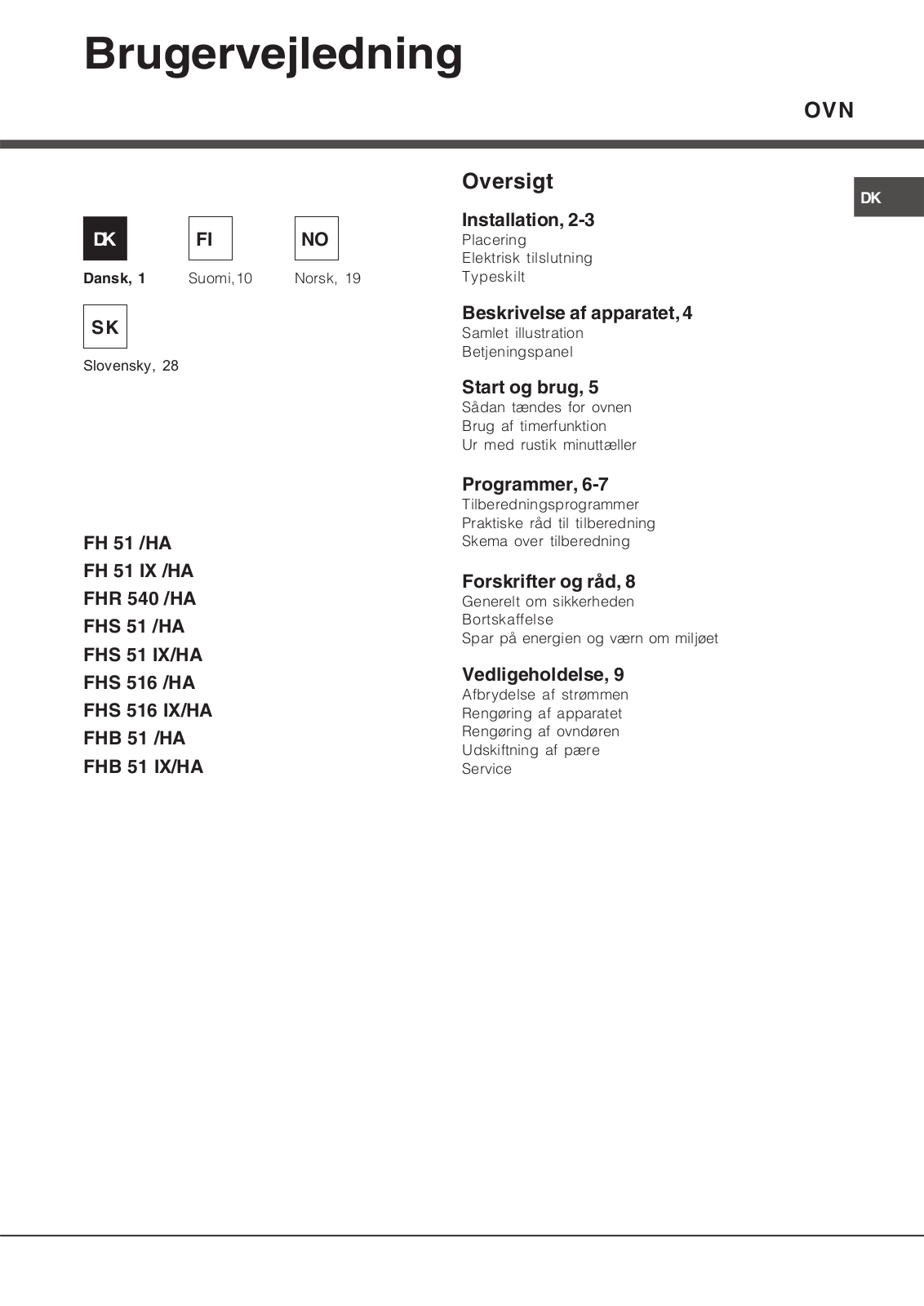 Hotpoint Ariston FHB 51 IX/HA, FH 51 User Manual