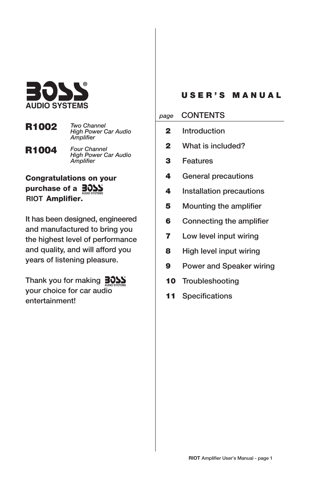 Boss Audio RIOT R1002, RIOT R1004 User Manual