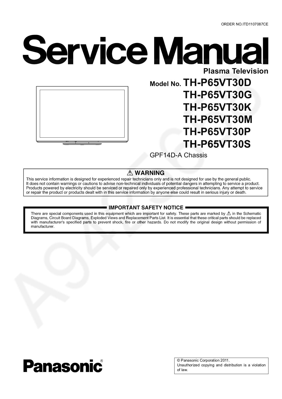 Panasonic TH-P65VT30D Schematic