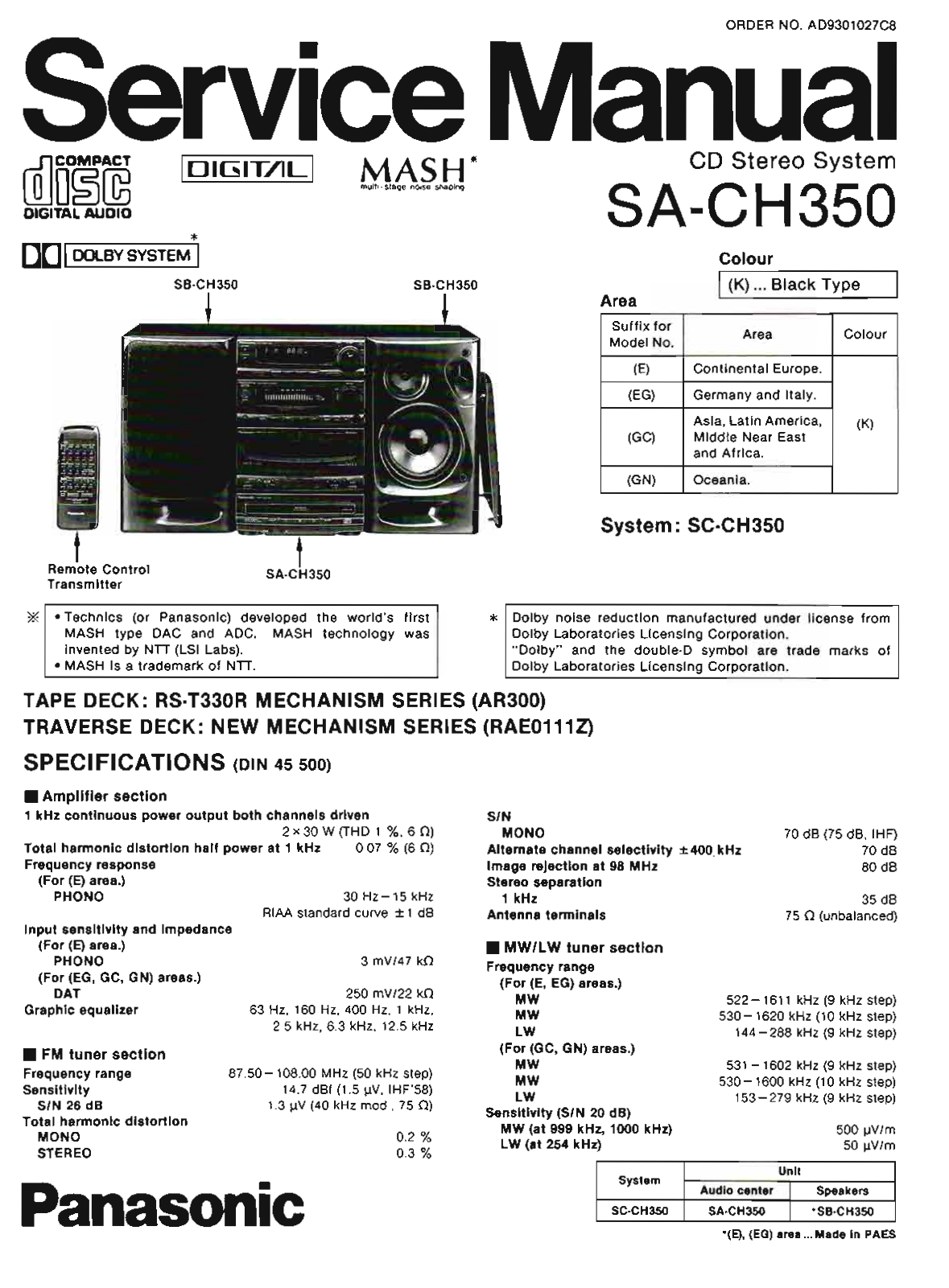 Technics SA-CH350 Service Manual