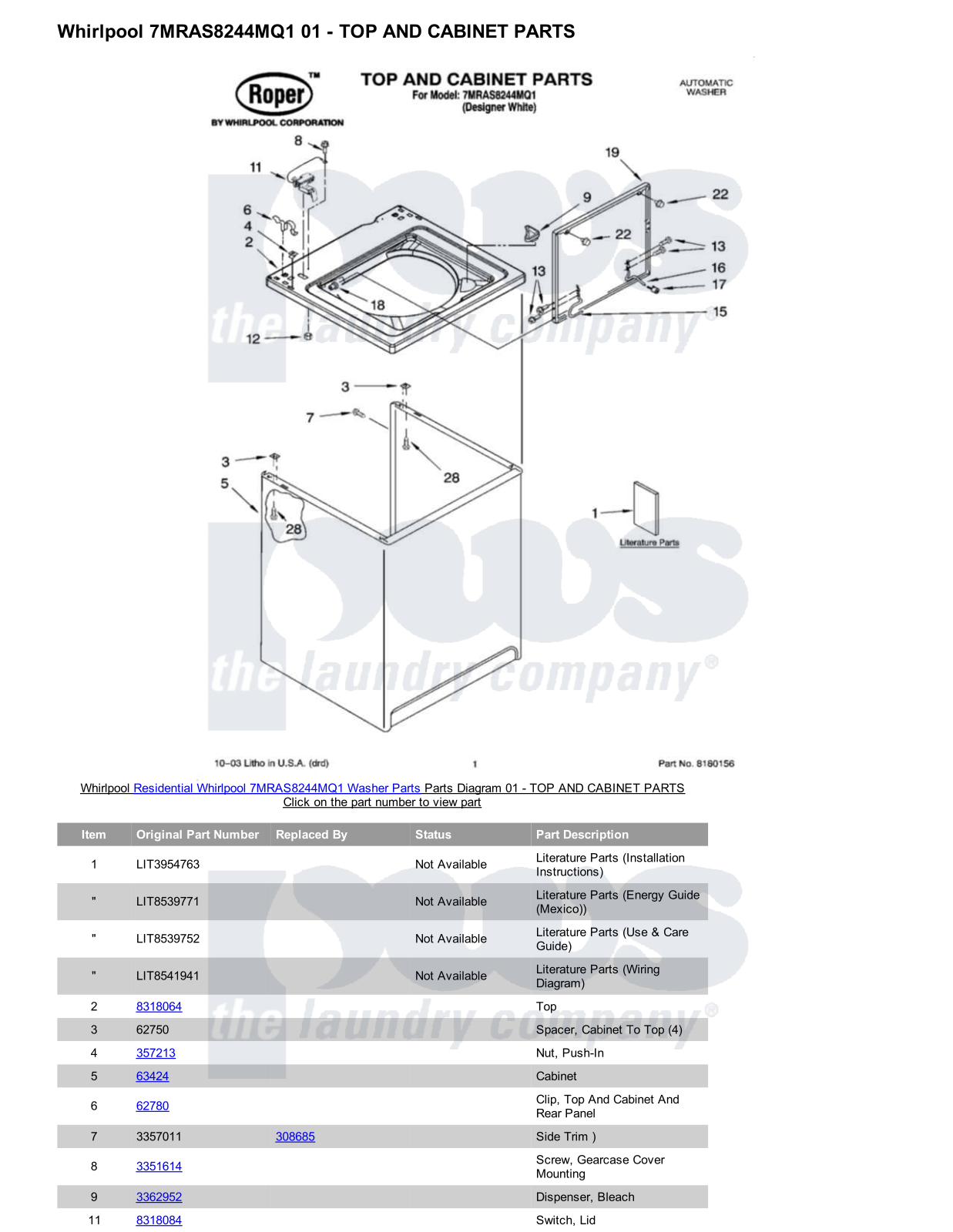 Whirlpool 7MRAS8244MQ1 Parts Diagram