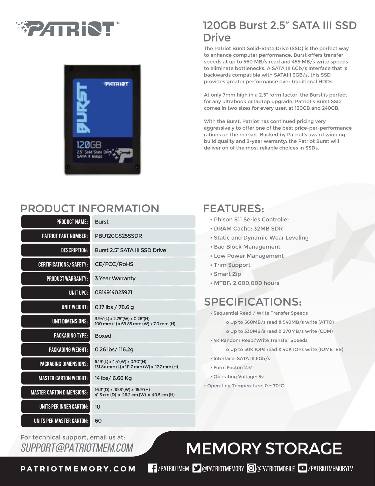 Patriot PBU120GS25SSDR Service Manual