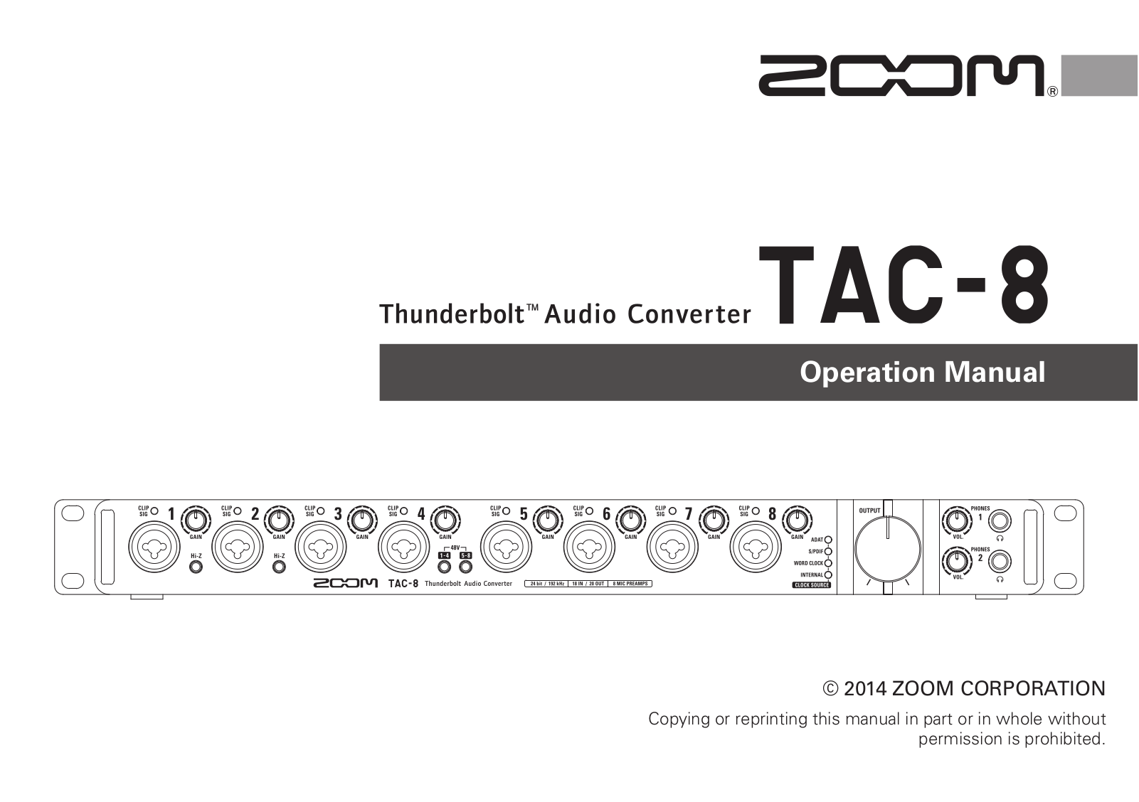 Zoom ZTAC8 User manual