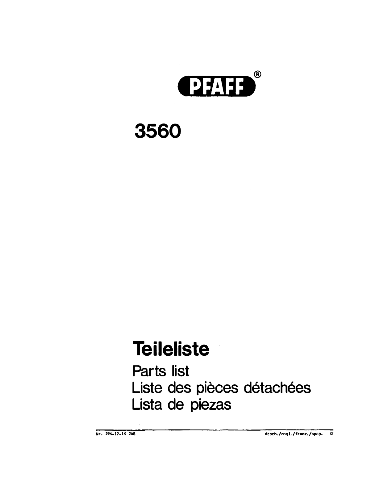 Pfaff 3560 User Manual