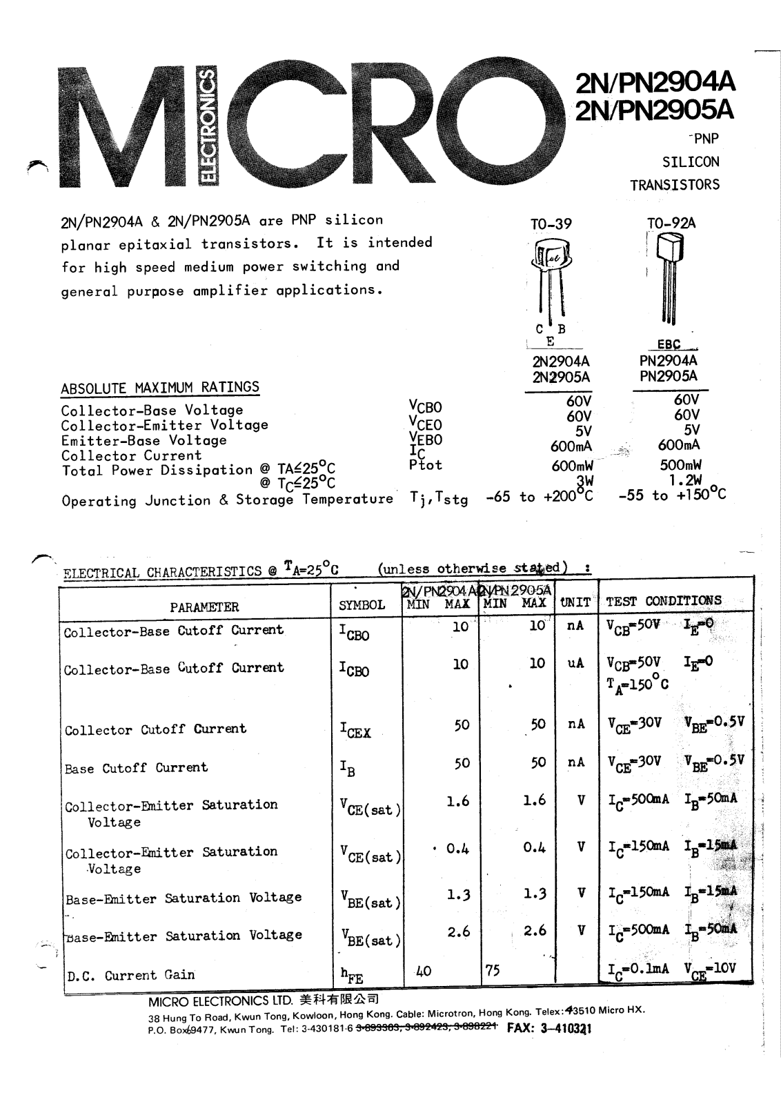 ME 2N2905 Datasheet