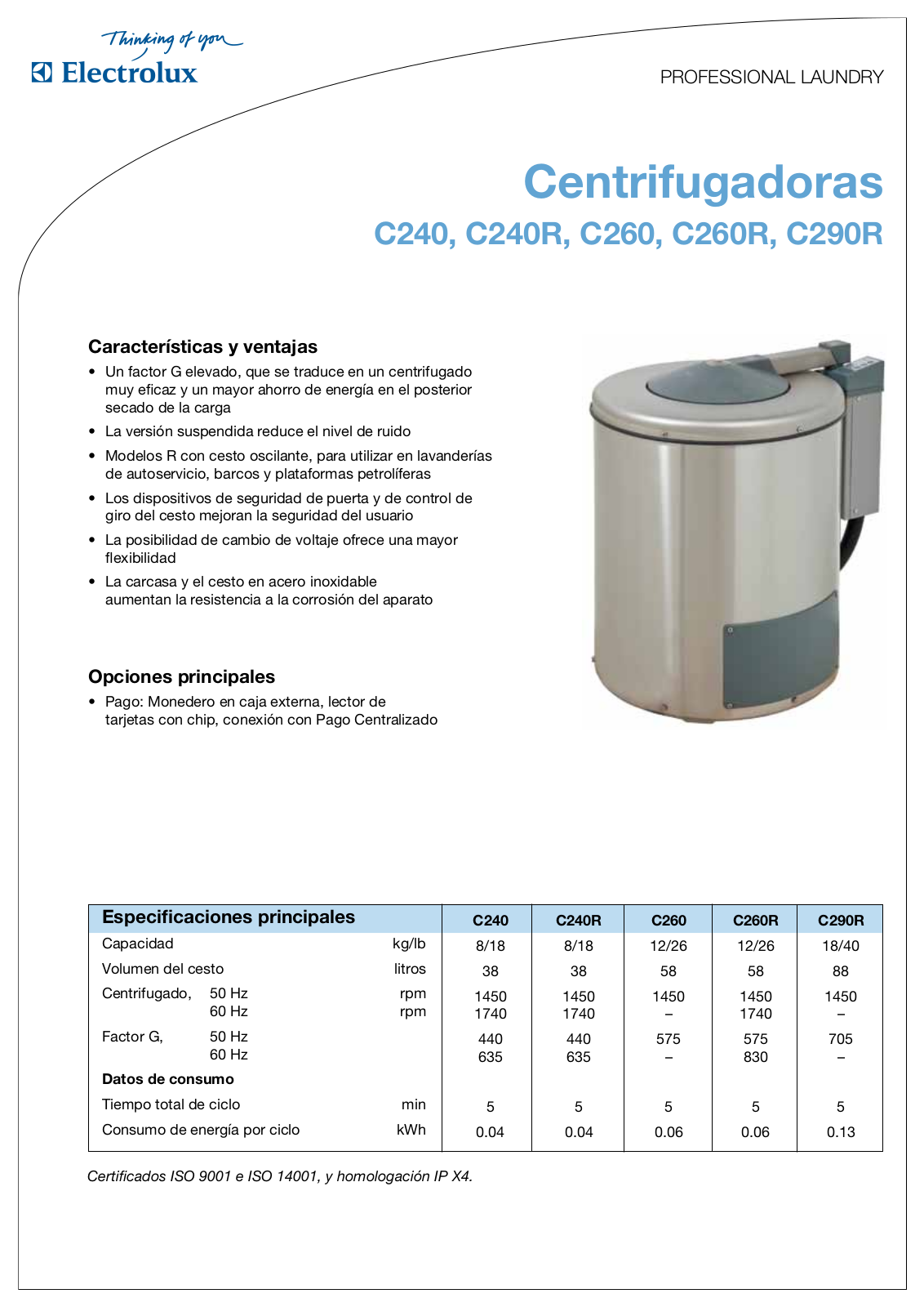 Electrolux C240, C290R, C260R, C240R, C260 DATASHEET