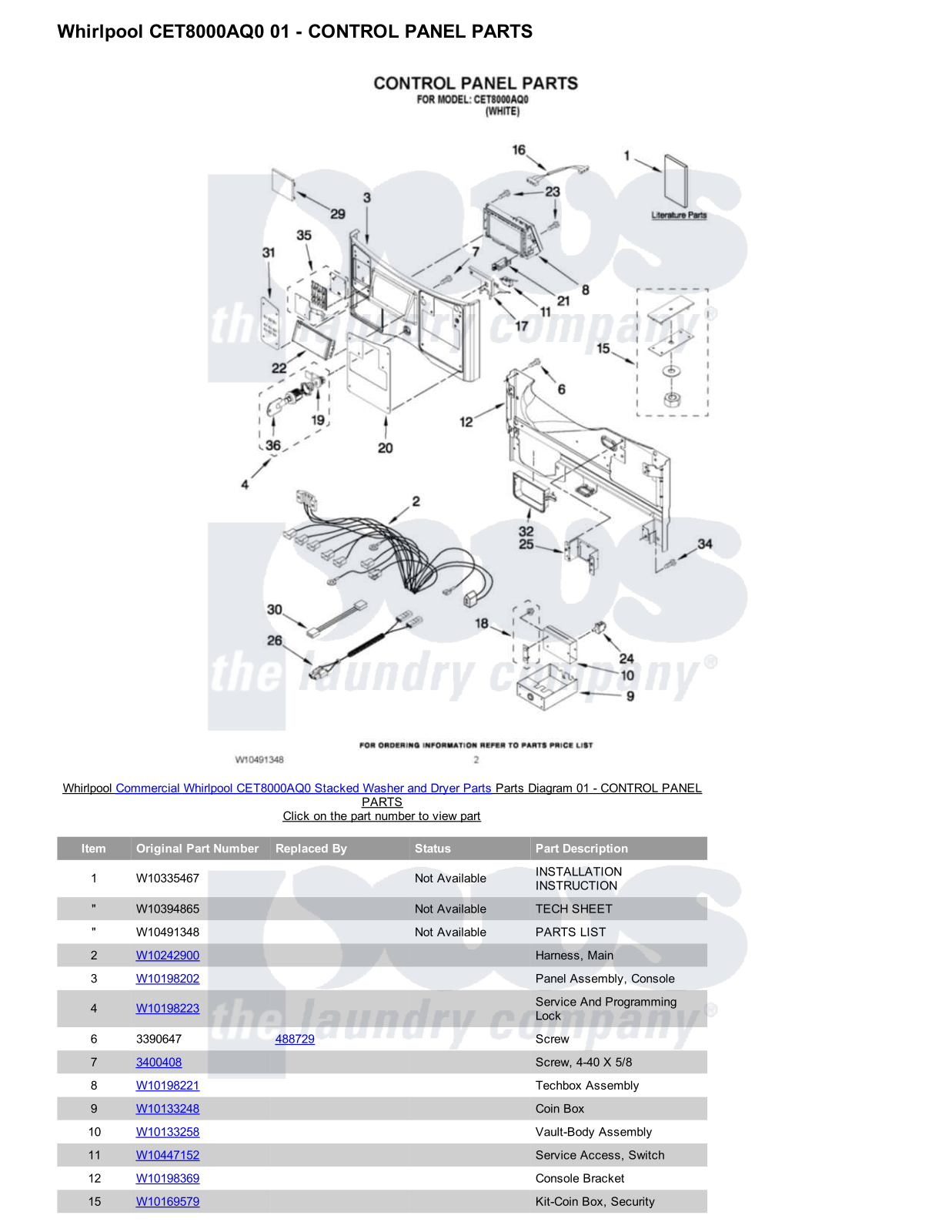 Whirlpool CET8000AQ0 Stacked and Parts Diagram