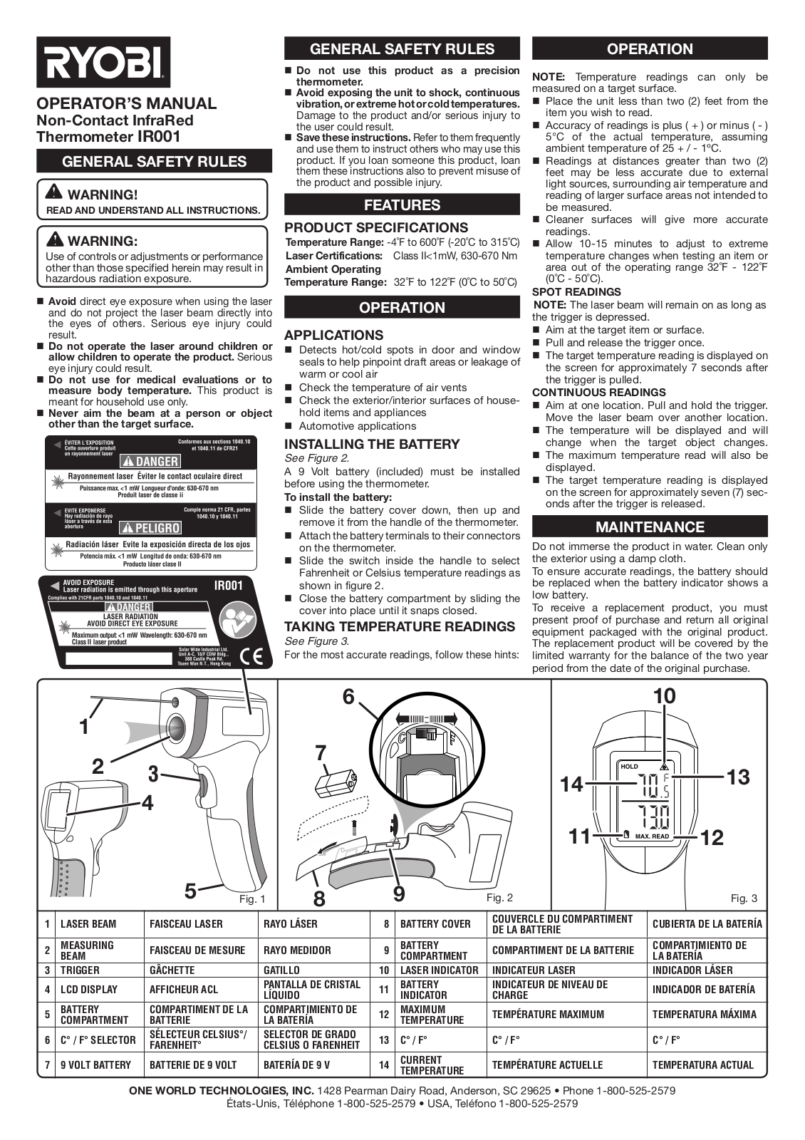 Ryobi IR001 User Manual