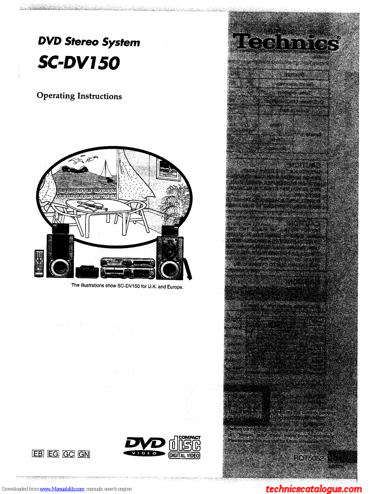 Technics SC-DV150, SH-DV150, SA-DV150, SL-DV150, RS-DV150 Operating Instructions Manual