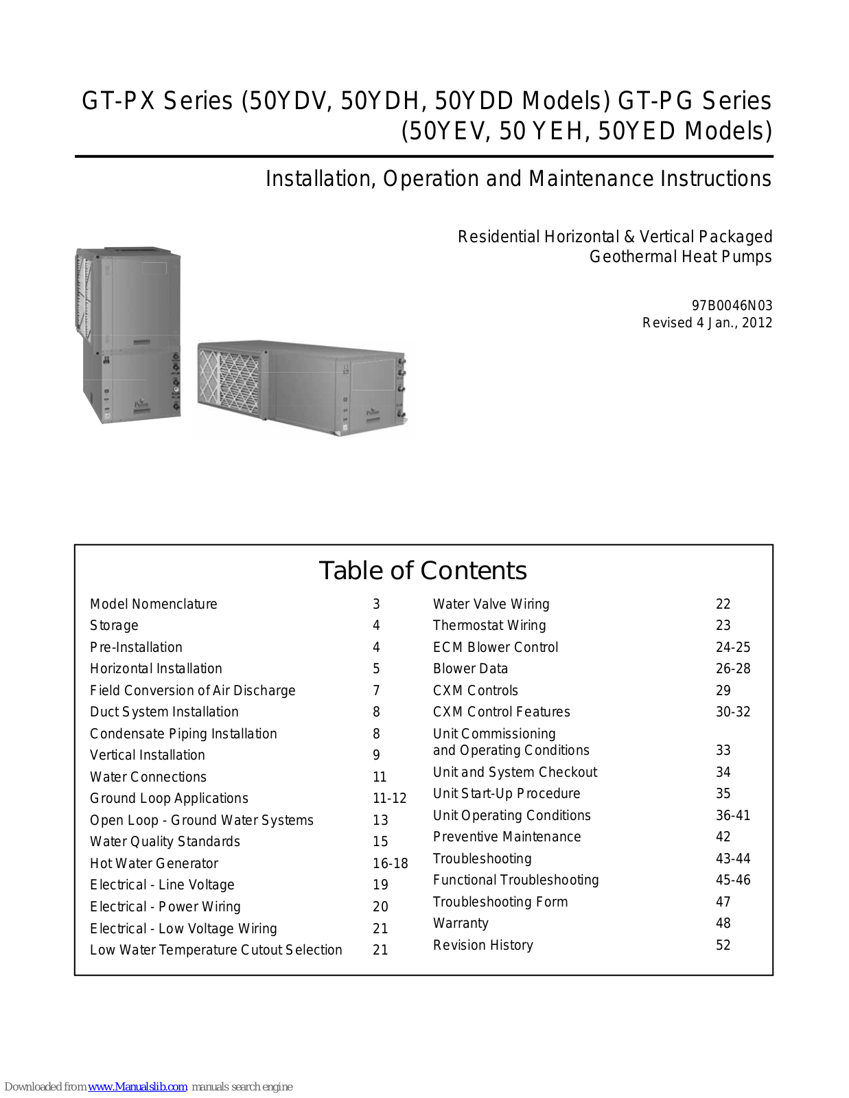 Carrier 50YDV, GT-PX Series, 50YDH, 50YDD, GT-PG Series Installation, Operation And Maintenance Instructions