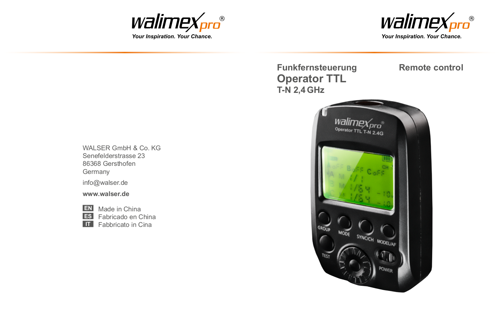 Walimex Pro Operator TTL T-N Instruction Manual