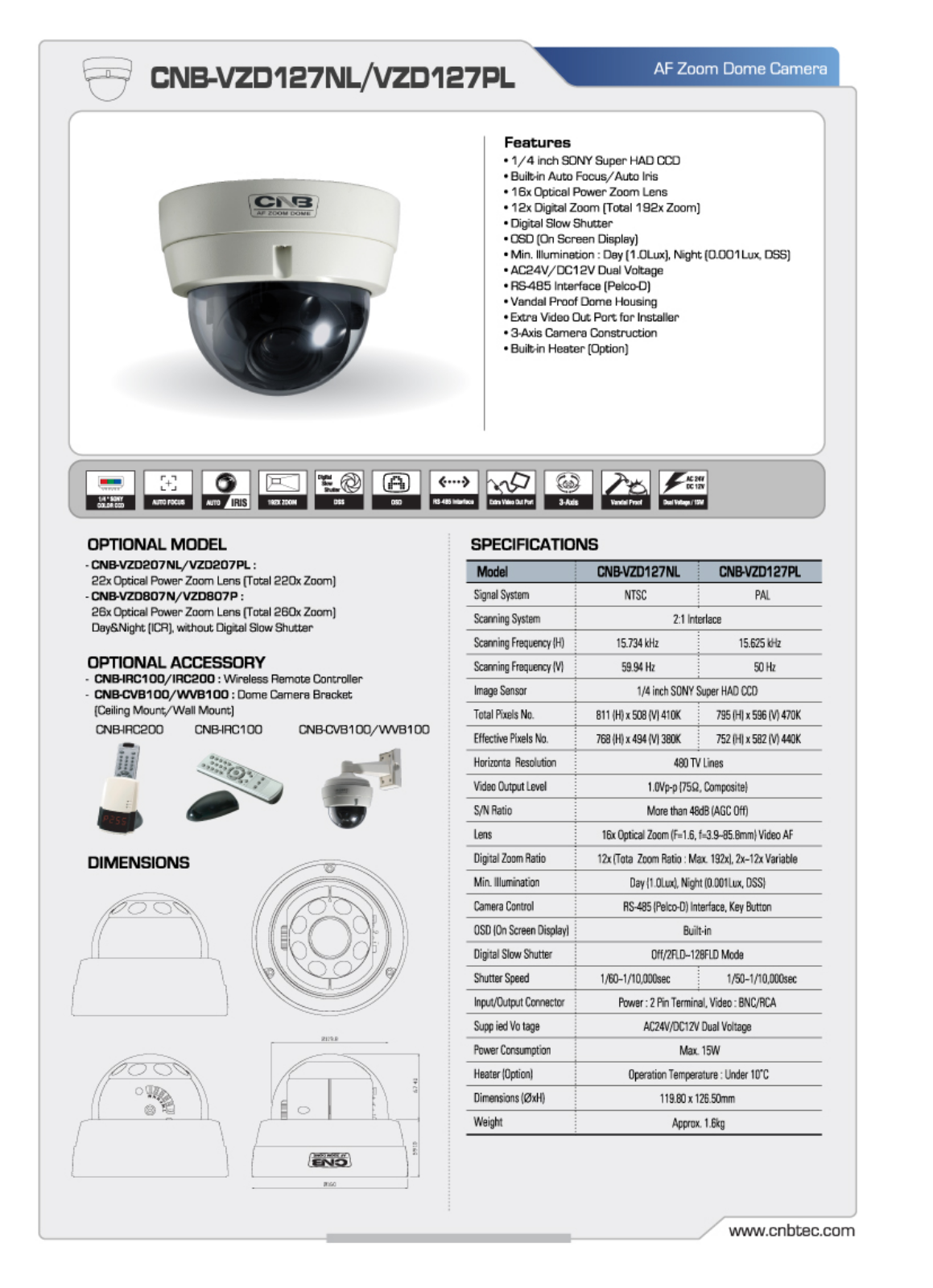 CNB VZD127NL Specsheet