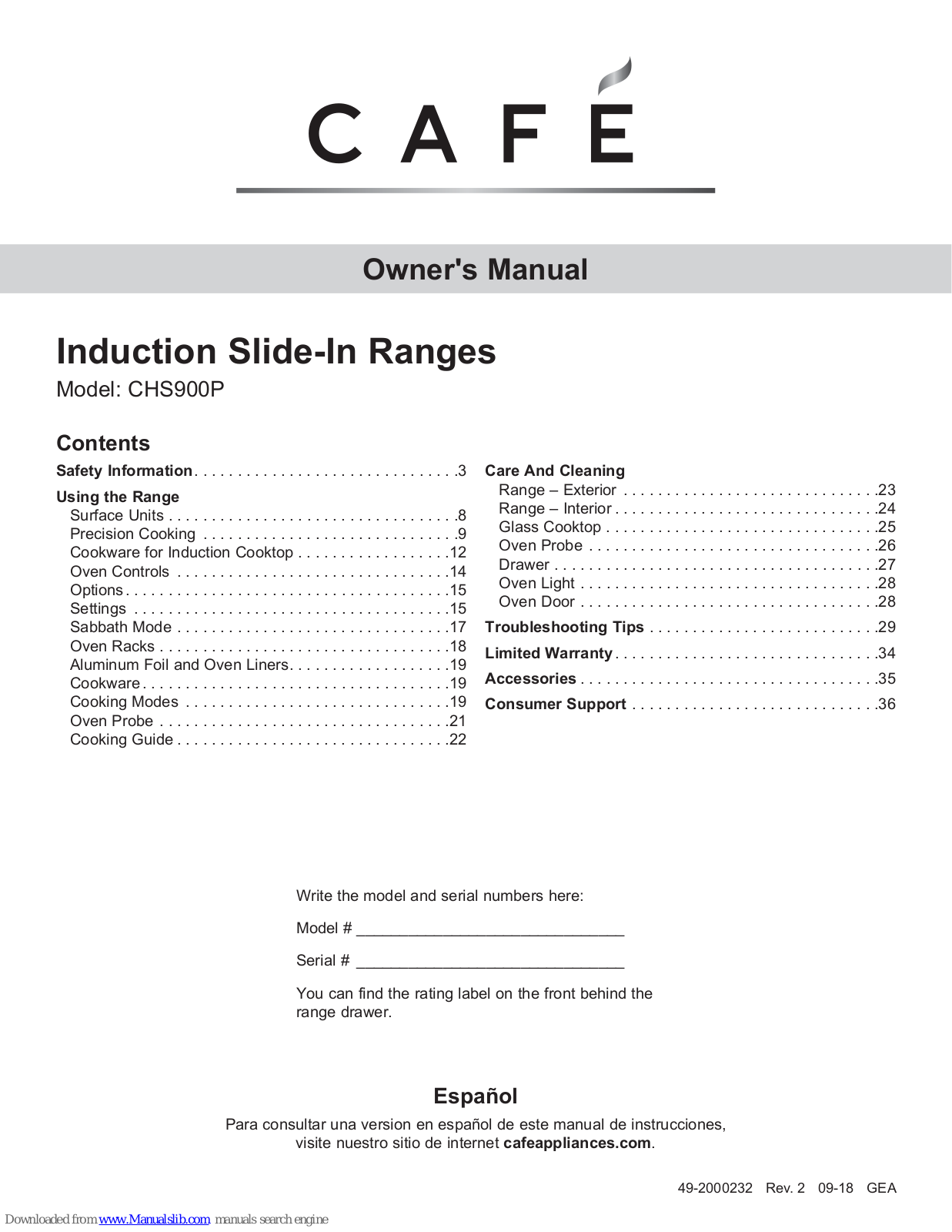 Cafe CHS900P, CES700P Owner's Manual