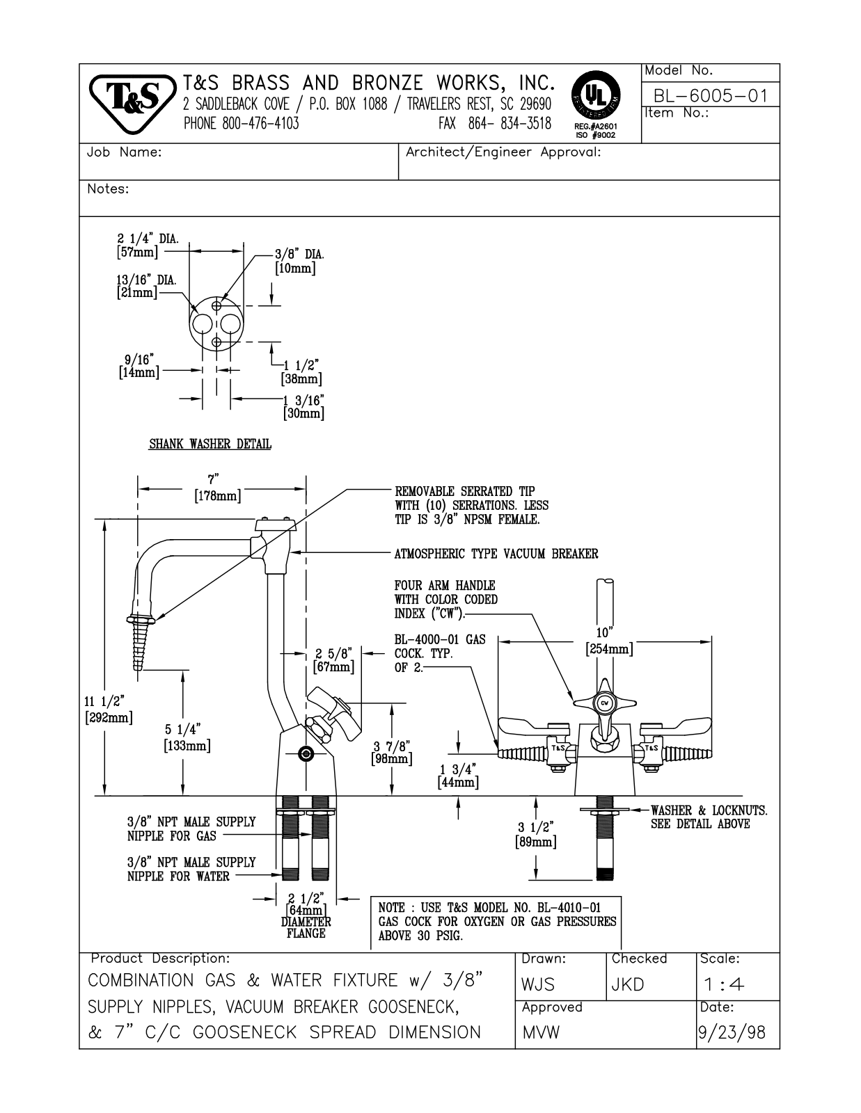 T&S Brass BL-6005-01 User Manual