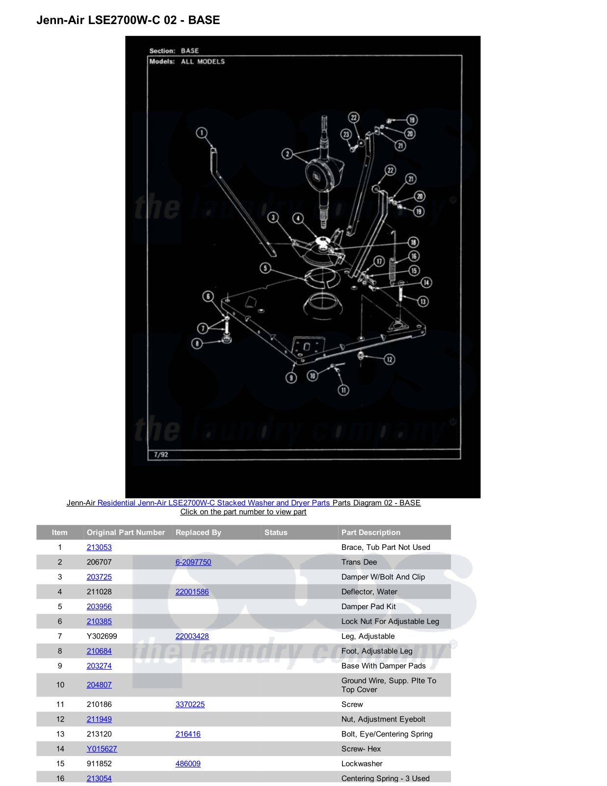 Jenn-Air LSE2700W-C Stacked and Parts Diagram