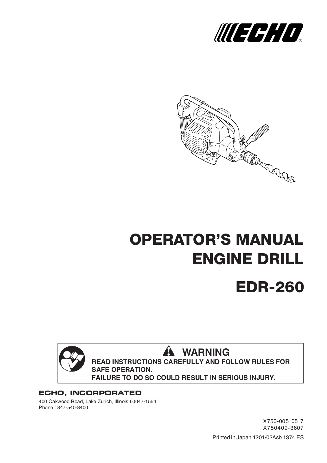 Echo X750-005 05 7, X750409-3607 User Manual